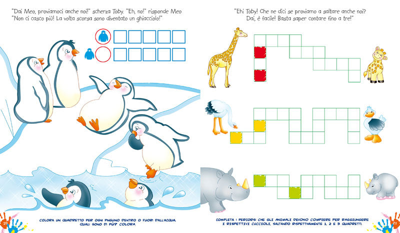 Gioco Coloro Imparo con Meo e Toby Logica Numeri e Lettere 5-6 anni::Al centro del volume si trova un inserto in cartoncino con giochi da ritagliare.