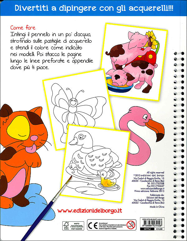 Colora con gli acquerelli - Gli animali::Con modelli colorati da ricopiare - Con pennello e 10 pastiglie d'acquerello