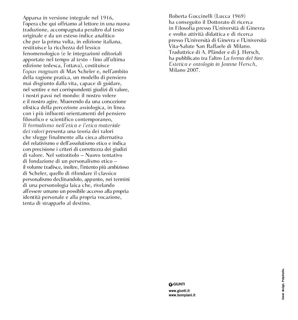 Il formalismo nell'etica e l'etica materiale dei valori. Testo tedesco a fronte