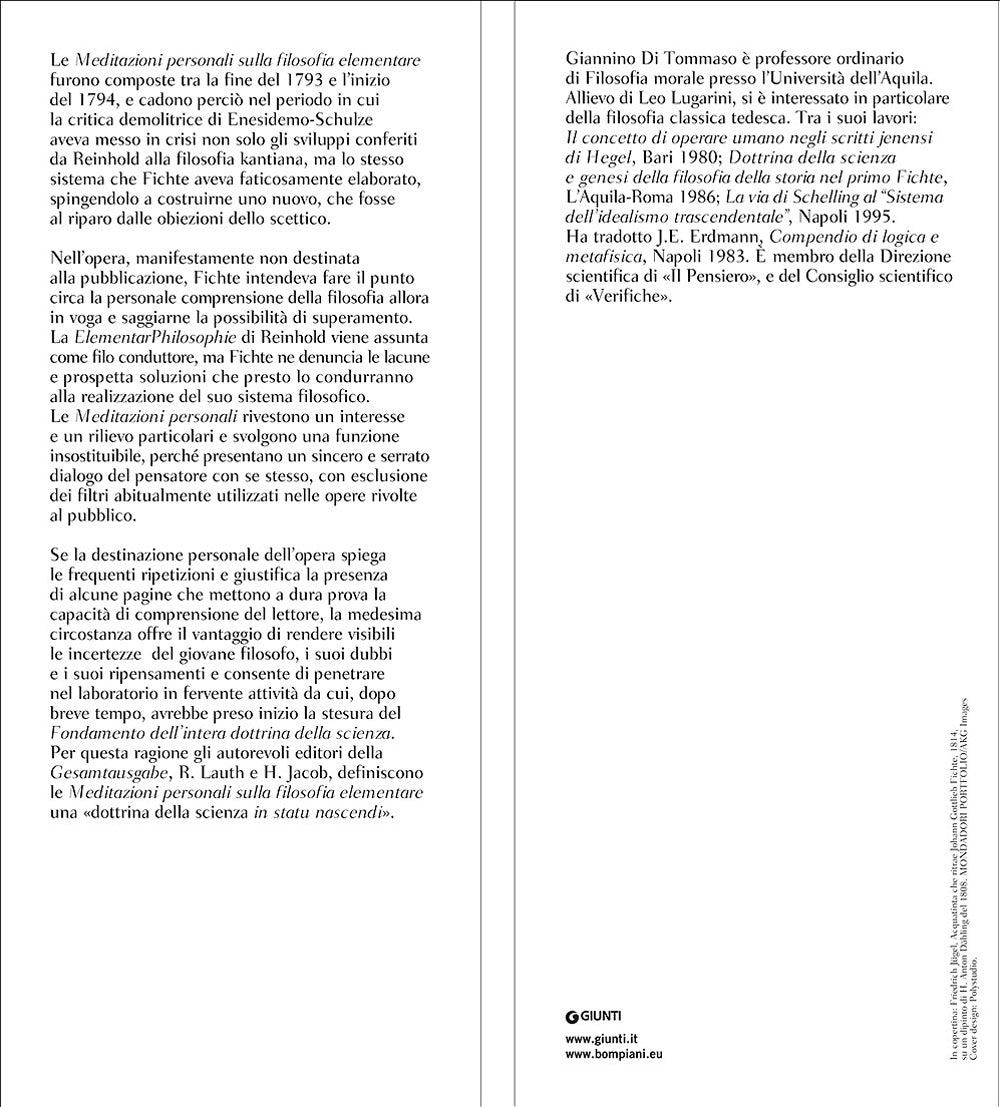 Meditazioni personali sulla filosofia elementare::Testo tedesco a fronte