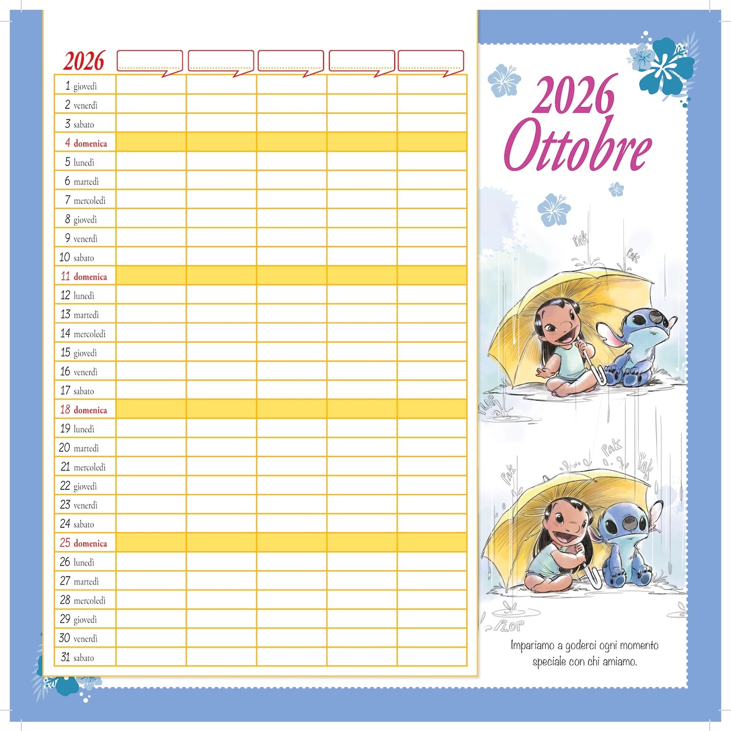 Stitch Calendario per la famiglia 2026 - 'Ohana means family da parete (30 x 30 cm)::Da personalizzare con gli adesivi