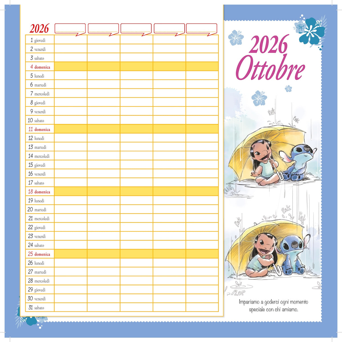 Stitch Calendario per la famiglia 2026 - 'Ohana means family da parete (30 x 30 cm)::Da personalizzare con gli adesivi