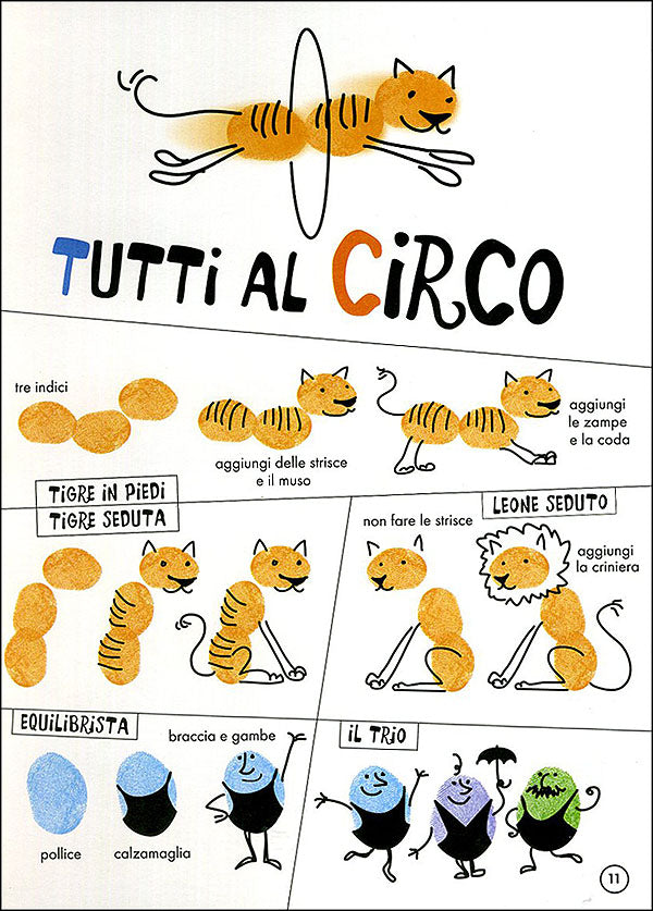 Disegna con le impronte::Un libro in punta di dito! In allegato: 4 cuscinetti d'inchiostro, 1 pennarello.