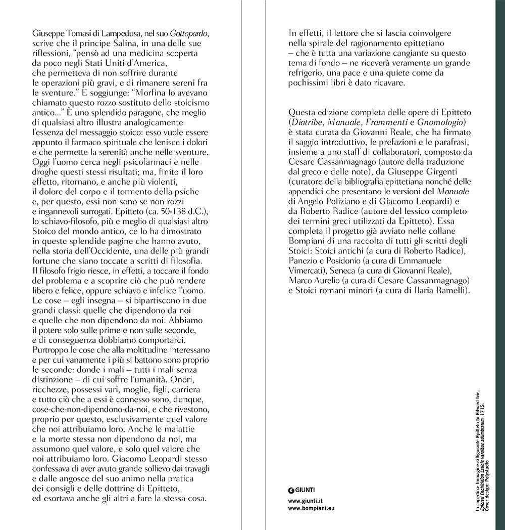 Tutte le opere. Diatribe-Manuale-Frammenti-Gnomologio::Con in Appendice le versioni del Manuale di Angelo Poliziano e Giacomo Leopardi - Testo greco a fronte