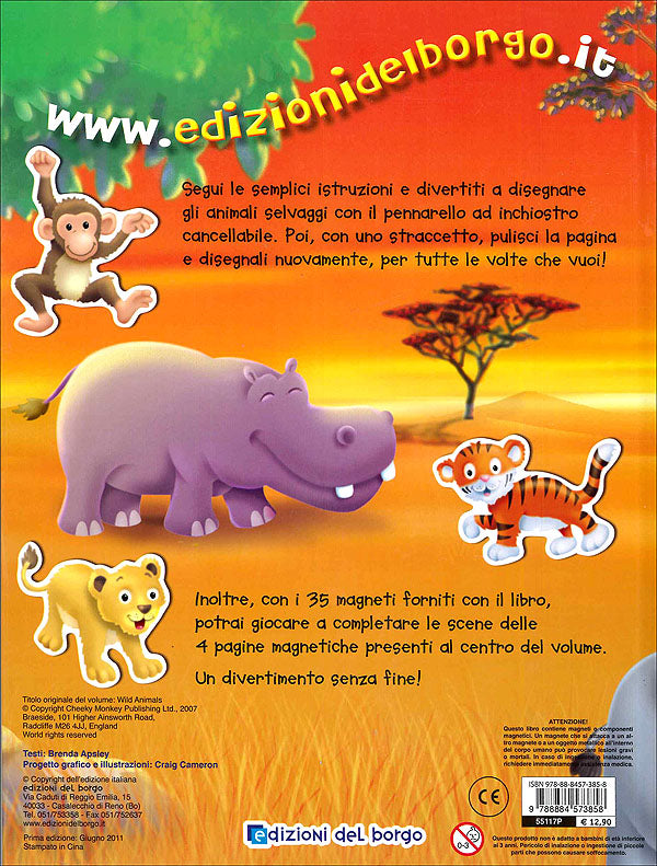 Animali selvaggi::Disegna con il pennarello cancellabile. Gioca con i 35 magneti