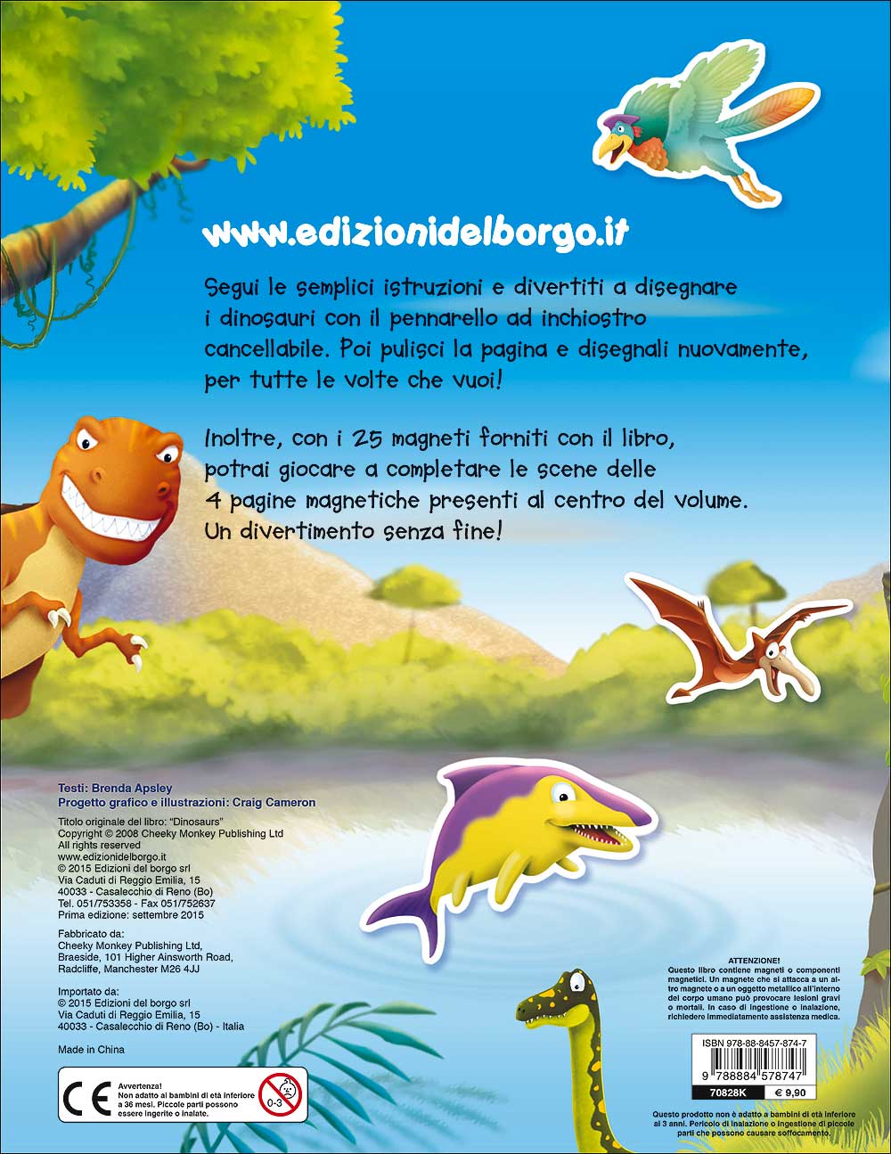 Dinosauri::Disegna con il pennarello cancellabile - Gioca con i 25 magneti