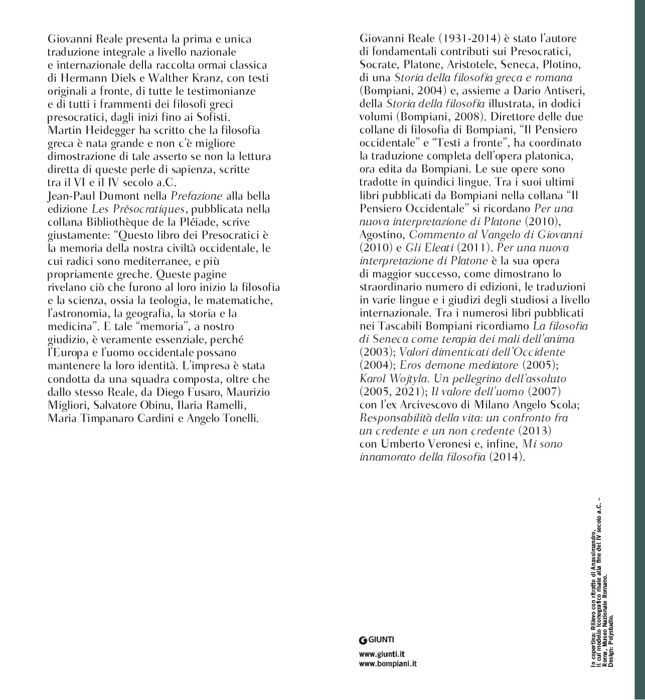 I Presocratici::Prima traduzione integrale con testi originali a fronte delle testimonianze e dei frammenti nella raccolta di Hermann Diels e Walther Kranz - Con testi originali a fronte