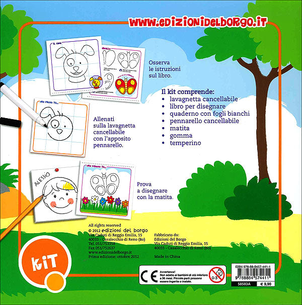 Corso di disegno pratico::Con tutto ciò che serve ai bambini per imparare a disegnare! - Il kit contiene: pennarello cancellabile, lavagnetta cancellabile, matita, gomma, temperino, quaderno con fogli bianchi, blocco da disegno con istruzioni
