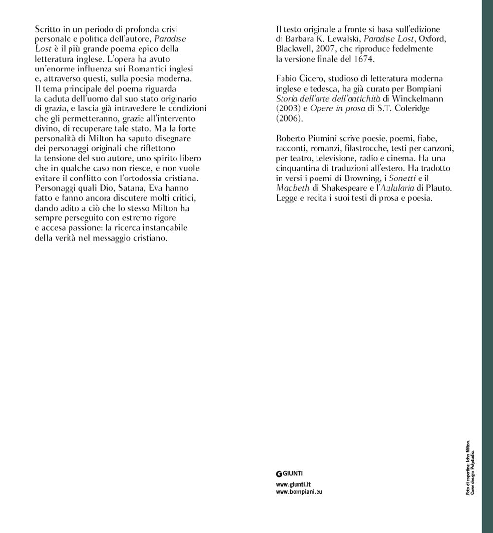 Paradiso perduto::Testo inglese a fronte