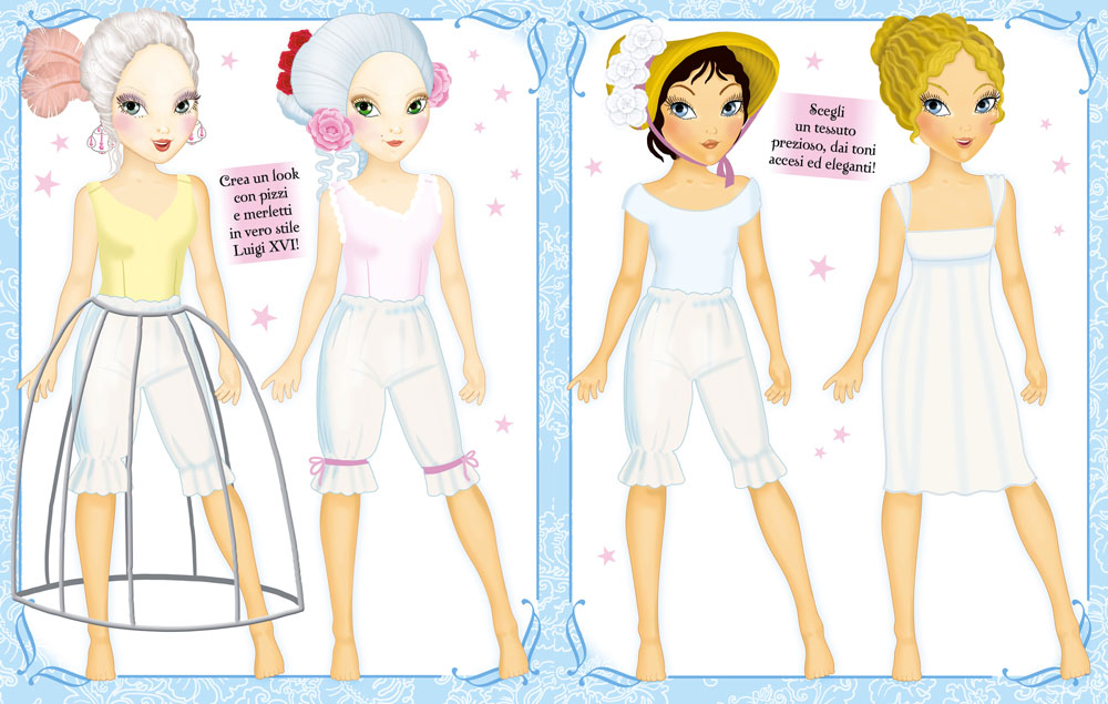 Crea la moda::Bellissimi stickers - Abiti da ritagliare - Pagine da colorare - Fantasie da mixare