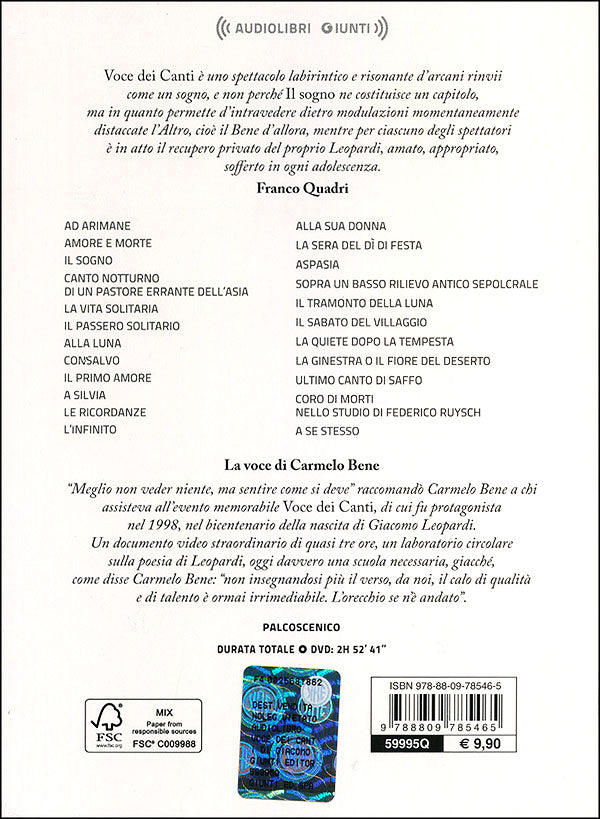 Voce dei Canti di Giacomo Leopardi + DVD