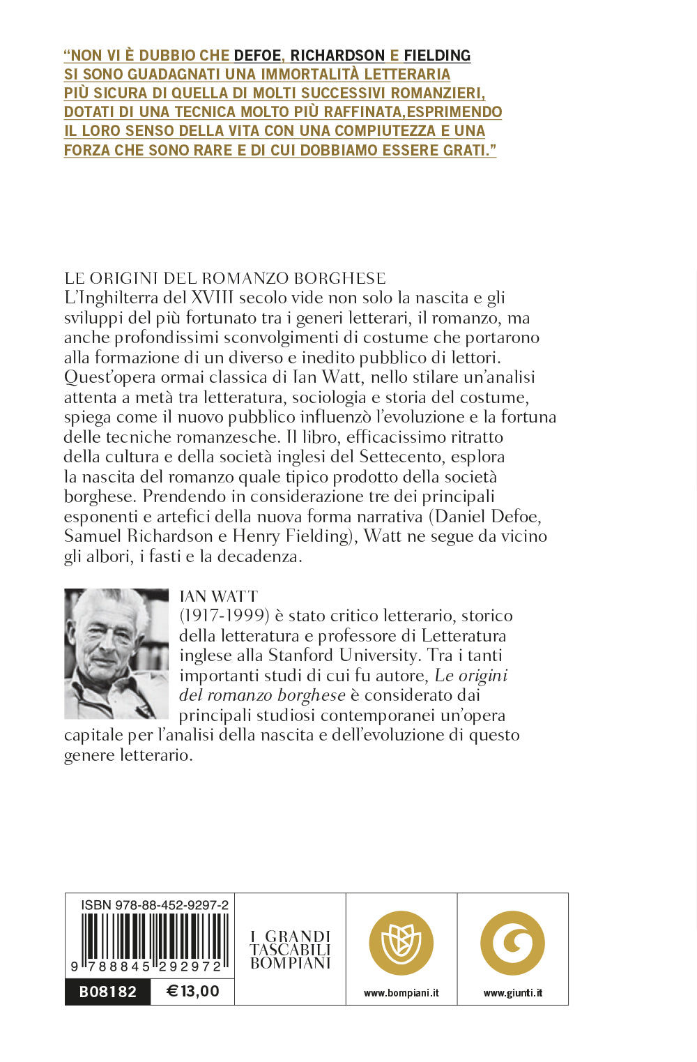 Le origini del romanzo borghese::Studi su Defoe, Richardson e Fielding