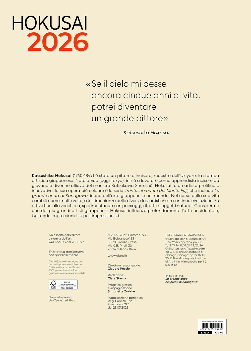 Calendario Hokusai 2026 da parete (30 x 42 cm)