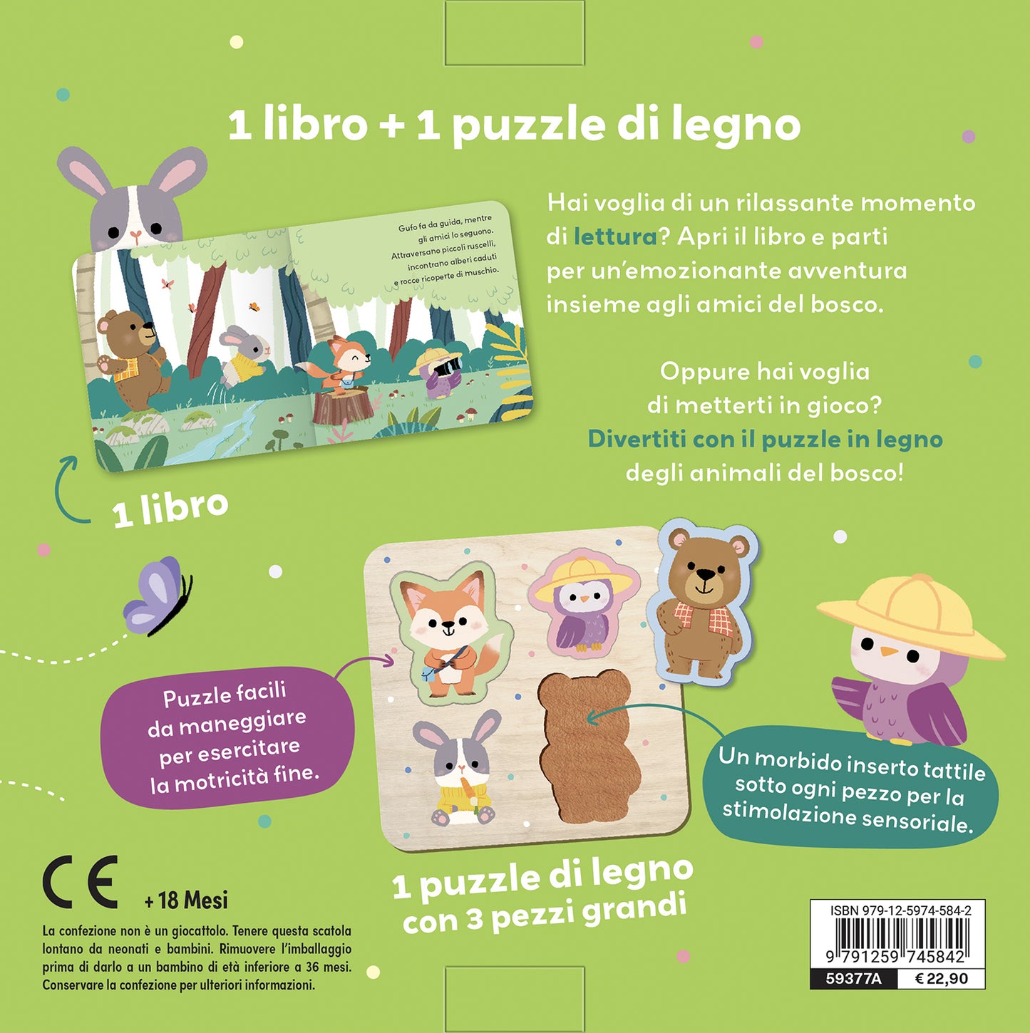 Amici del bosco::1 libro + 1 puzzle di legno