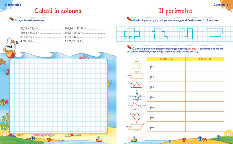 Leggo scrivo conto in vacanza - 9/10 anni::Attività di ripasso di italiano e matematica