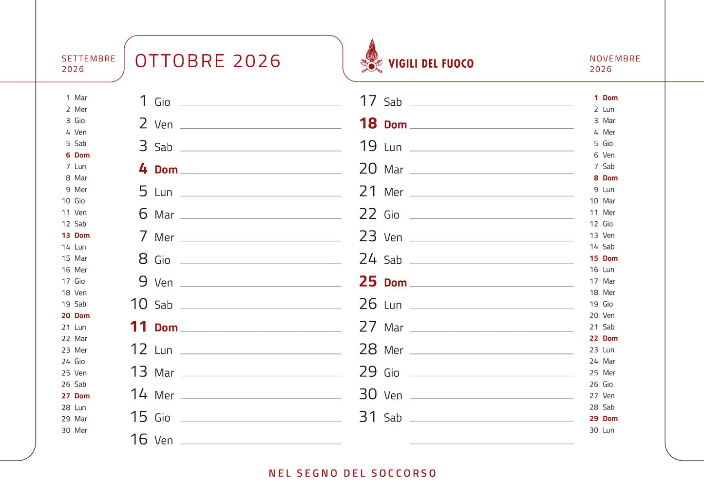 Calendario 2026 Vigili del Fuoco - da tavolo::Nel segno del soccorso