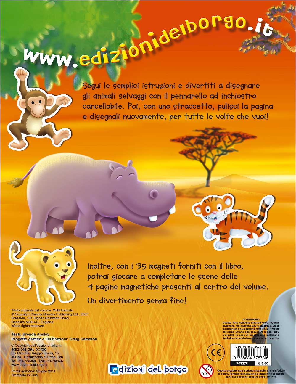 Animali selvaggi::Disegna con il pennarello cancellabile - Gioca con i 35 magneti