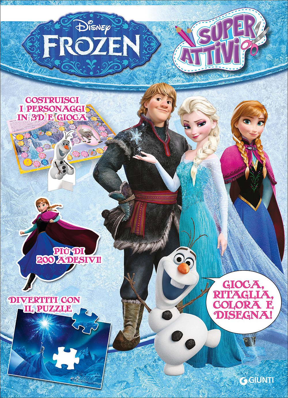 Superattivi - Frozen::Costruiisci i personaggi in 3D e gioca - Divertiti con il puzzle - Più di 200 adesivi!