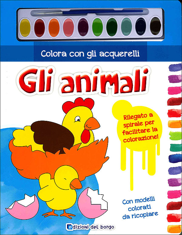 Colora con gli acquerelli - Gli animali::Con modelli colorati da ricopiare - Con pennello e 10 pastiglie d'acquerello