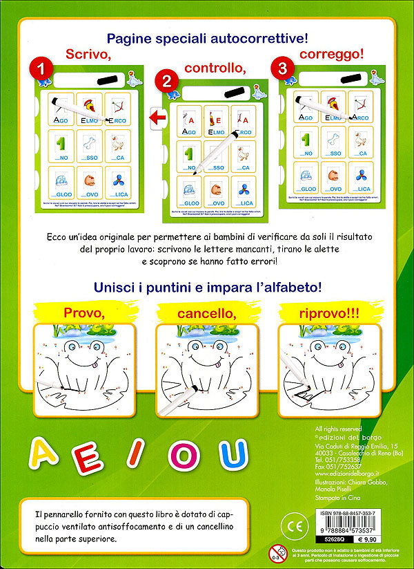 Imparo l'alfabeto con il libro lavagna - 5/6 anni::Scrivo, cancello, riscrivo! - Con pennarello con inchiostro a base d'acqua