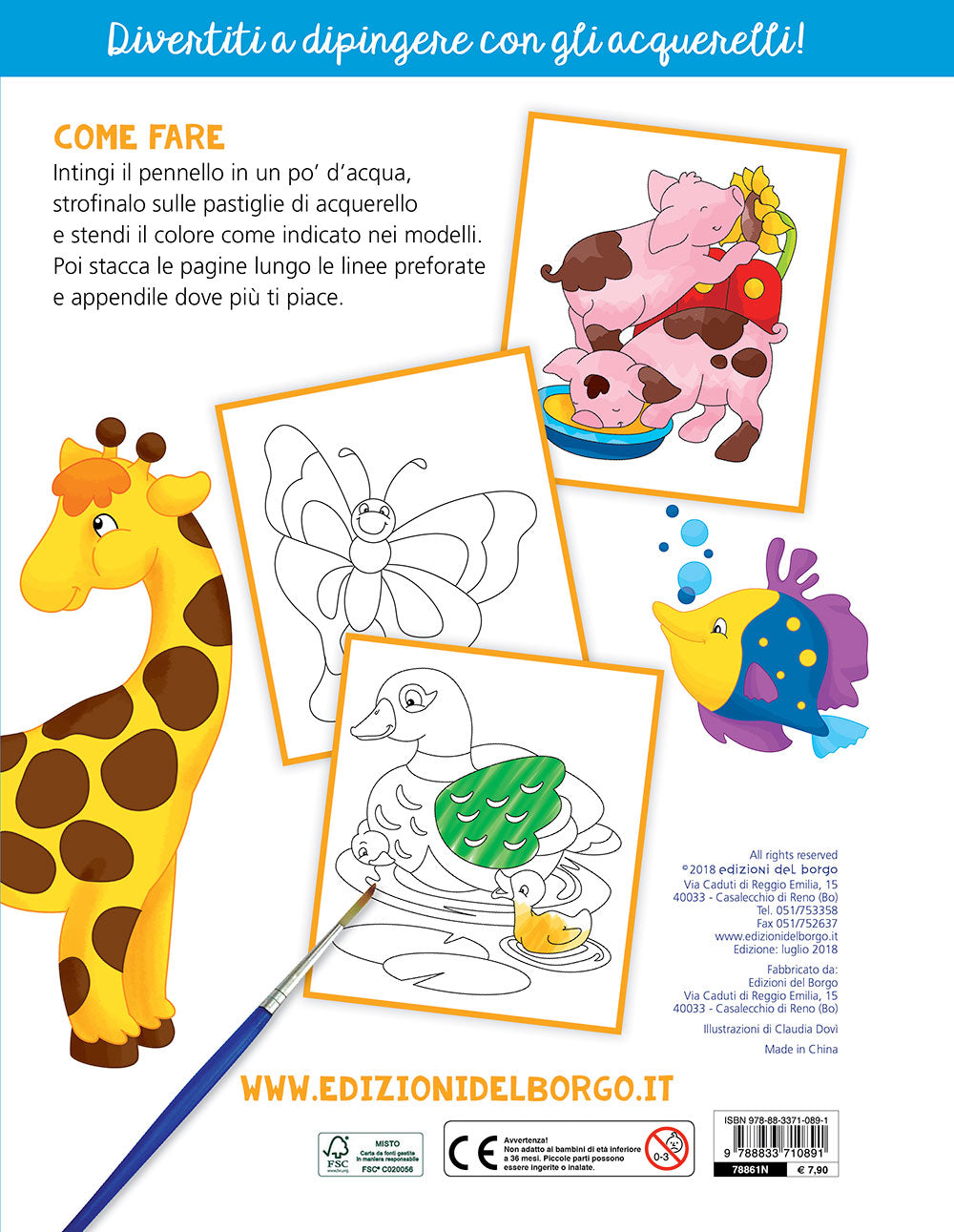 Colora con gli acquerelli - Gli animali::Con modelli colorati da ricopiare - Con pennello e 10 pastiglie d'acquerello