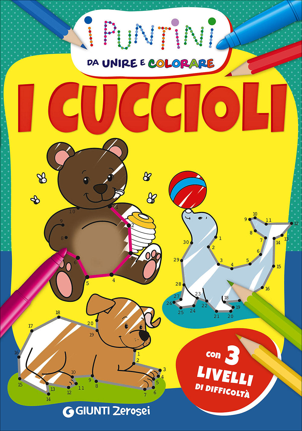 I Puntini - I cuccioli::I puntini da unire e colorare. Con 3 livelli di difficoltà
