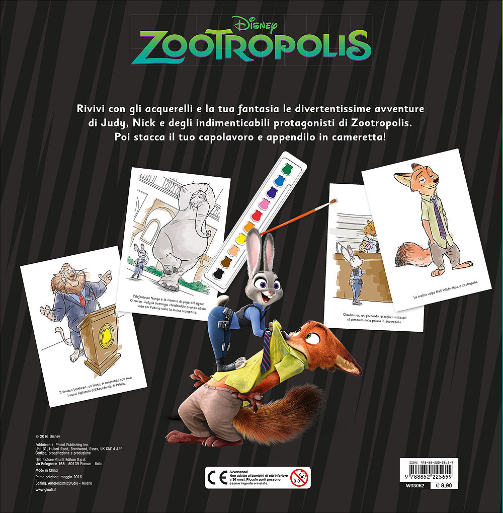 Libro Acquerello - Zootropolis::Contiene 10 acquerelli e un pennello