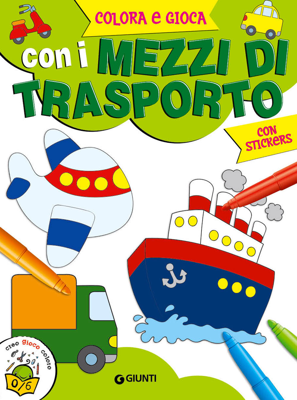Colora e gioca con i mezzi di trasporto (con stickers)