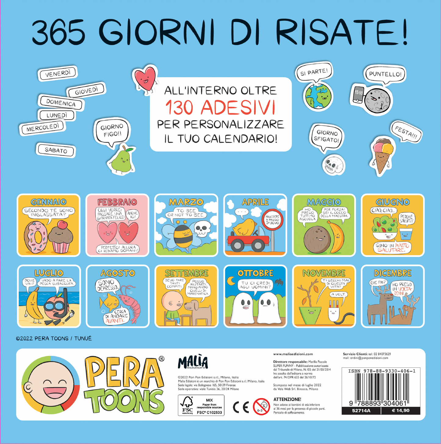 Calendario Pera Toons, da parete, 28x28 cm