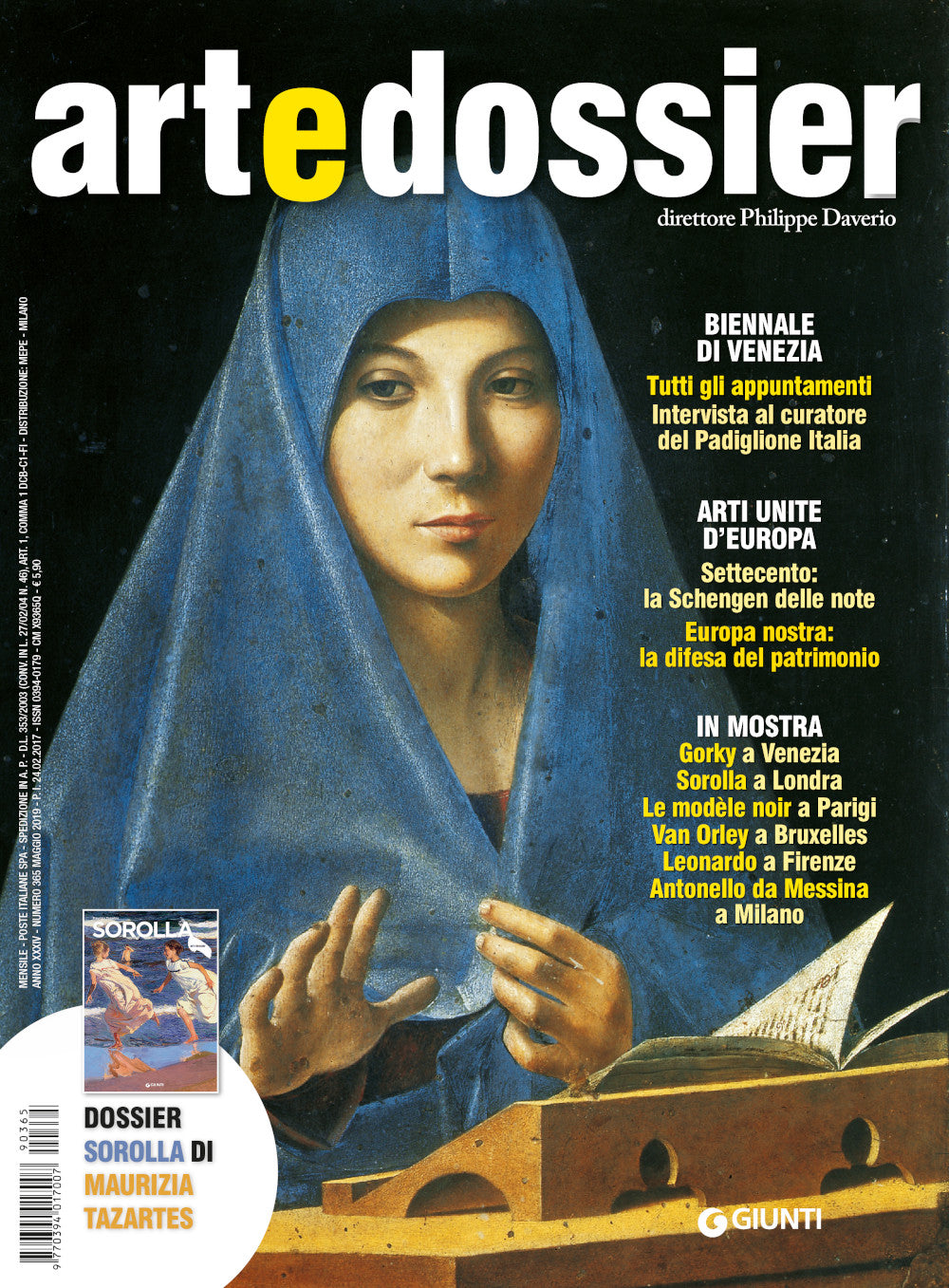 Art e dossier 365, Maggio 2019::allegato a questo numero il dossier Sorolla di Maurizia Tazartes