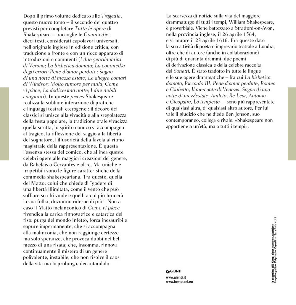 Tutte le opere. Vol. 2: Le commedie::Testo inglese a fronte