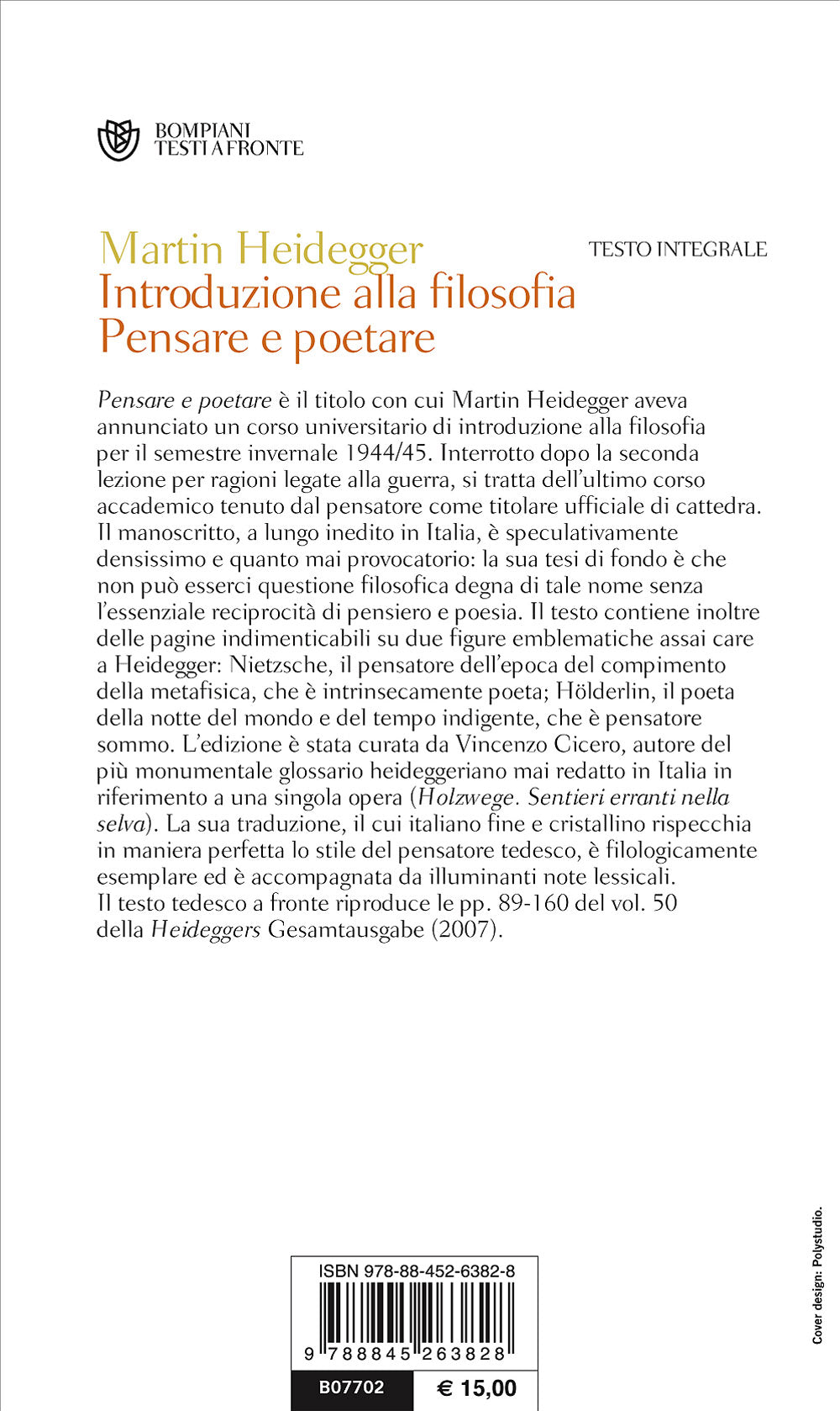 Introduzione alla filosofia. Pensare e poetare::Testo tedesco a fronte