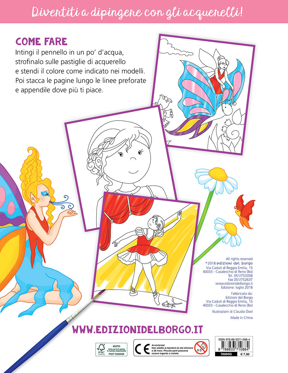 Colora con gli acquerelli - Fate, Principesse e Ballerine::Con modelli colorati da ricopiare - Con pennello e 10 pastiglie d'acquerello