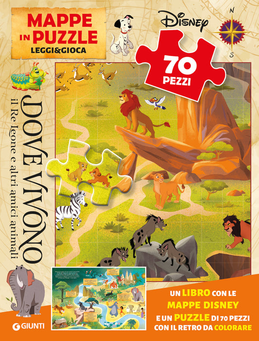 Il Re Leone Mappe in puzzle Leggi&Gioca::Dove vivono Il Re Leone e altri amici animali