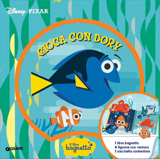 Libro bagnetto Gioca con Dory - Disney/Pixar::1 libro bagnetto, 4 figurine con ventosa, 1 sacchetta contenitore