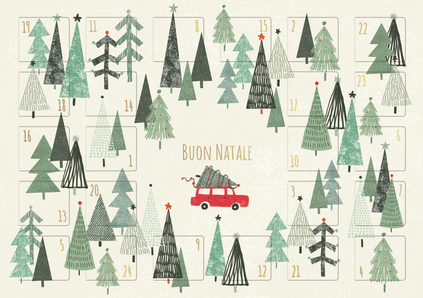 Natale - biglietto calendario Alberi