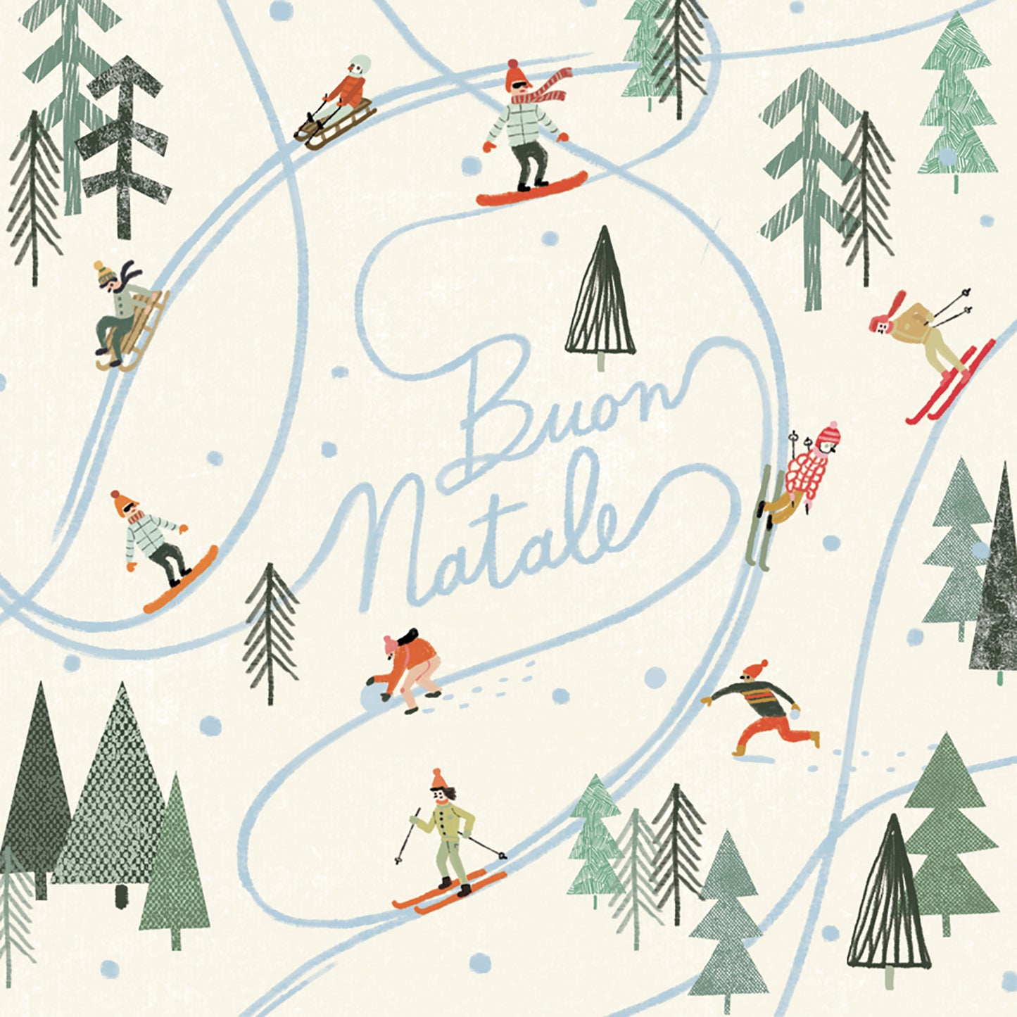 Natale - biglietto Sciatori