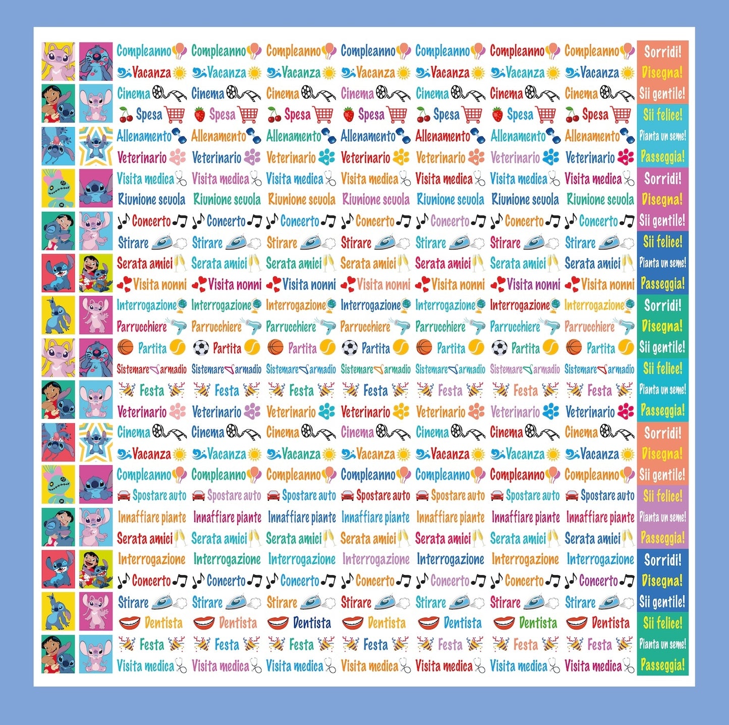 Stitch Calendario per la famiglia 2026 - 'Ohana means family da parete (30 x 30 cm)::Da personalizzare con gli adesivi