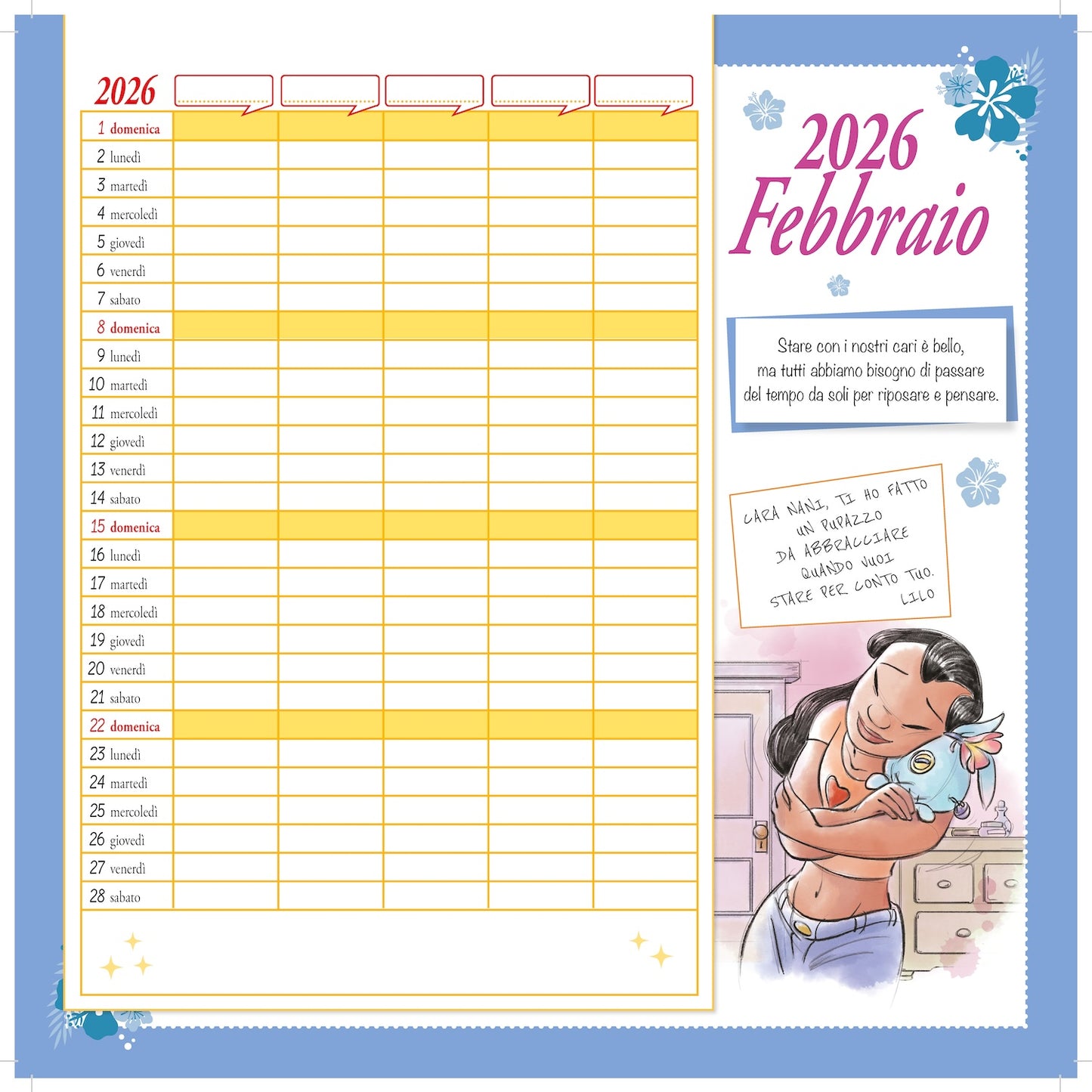 Stitch Calendario per la famiglia 2026 - 'Ohana means family da parete (30 x 30 cm)::Da personalizzare con gli adesivi