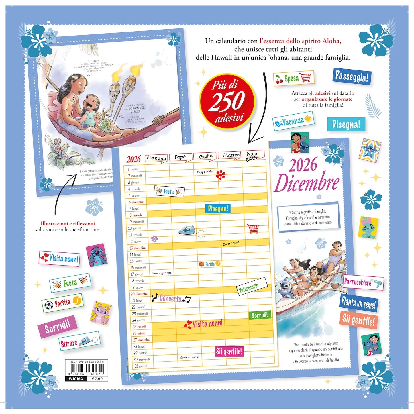 Stitch Calendario per la famiglia 2026 - 'Ohana means family da parete (30 x 30 cm)::Da personalizzare con gli adesivi