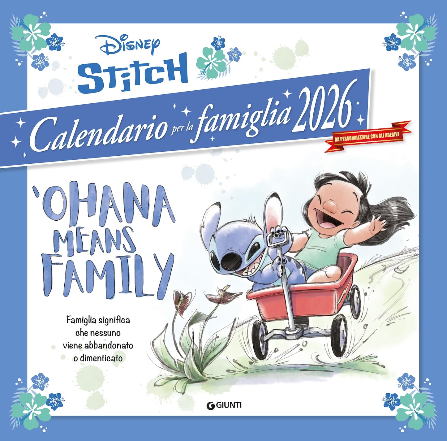 Stitch Calendario per la famiglia 2026 - 'Ohana means family da parete (30 x 30 cm)::Da personalizzare con gli adesivi