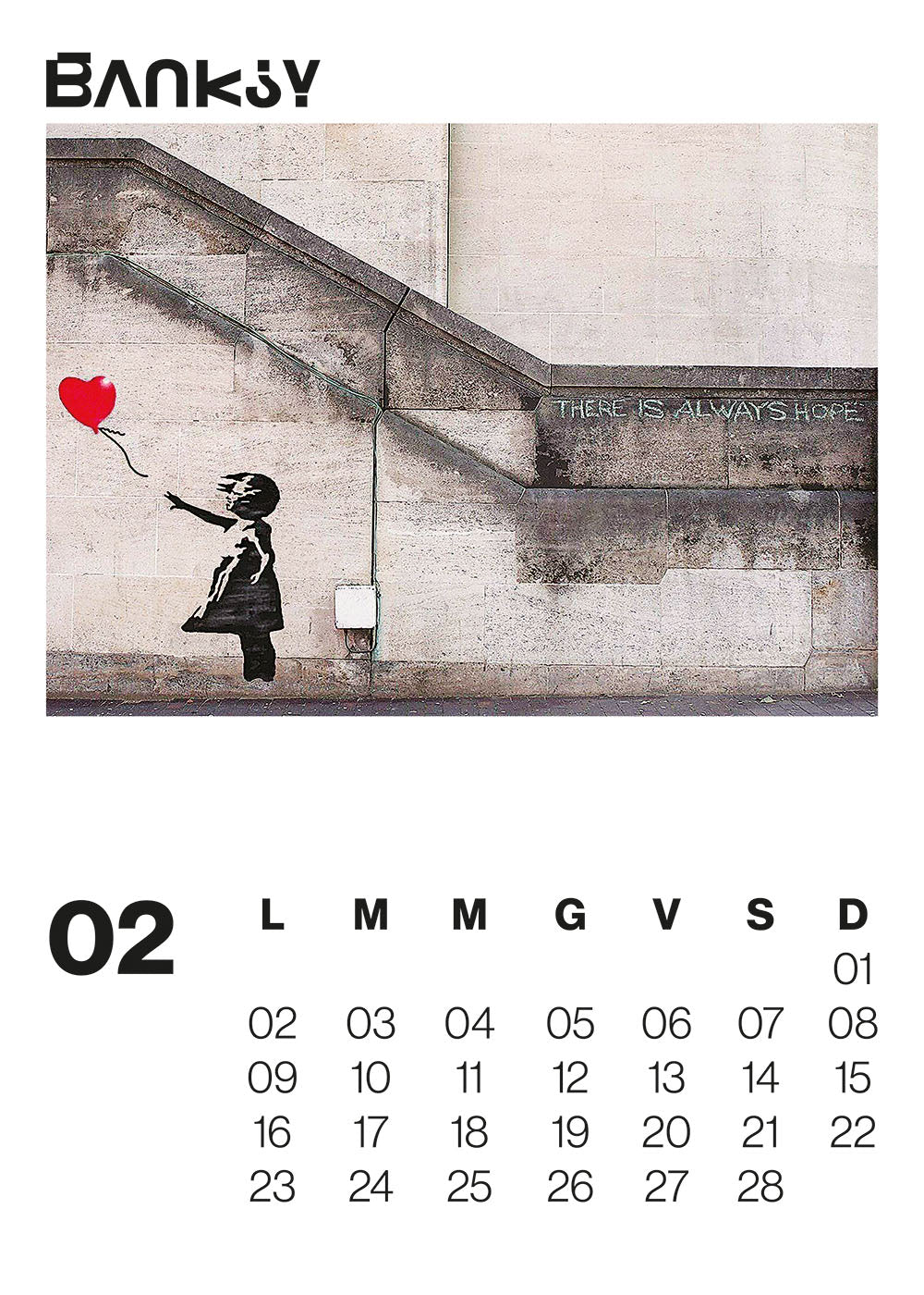 Calendario Banksy 2026 da parete (30 x 42 cm)