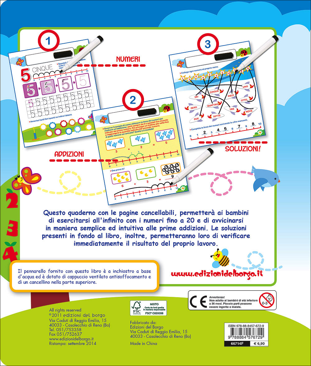 Gioca con i numeri e con le prime addizioni - 6/7 anni::Con pennarello con inchiostro a base d'acqua