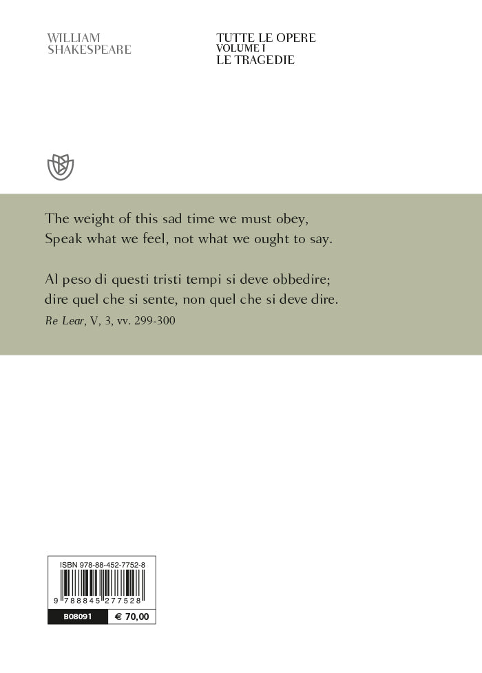 Tutte le opere. Vol. 1: Le tragedie::Testo inglese a fronte