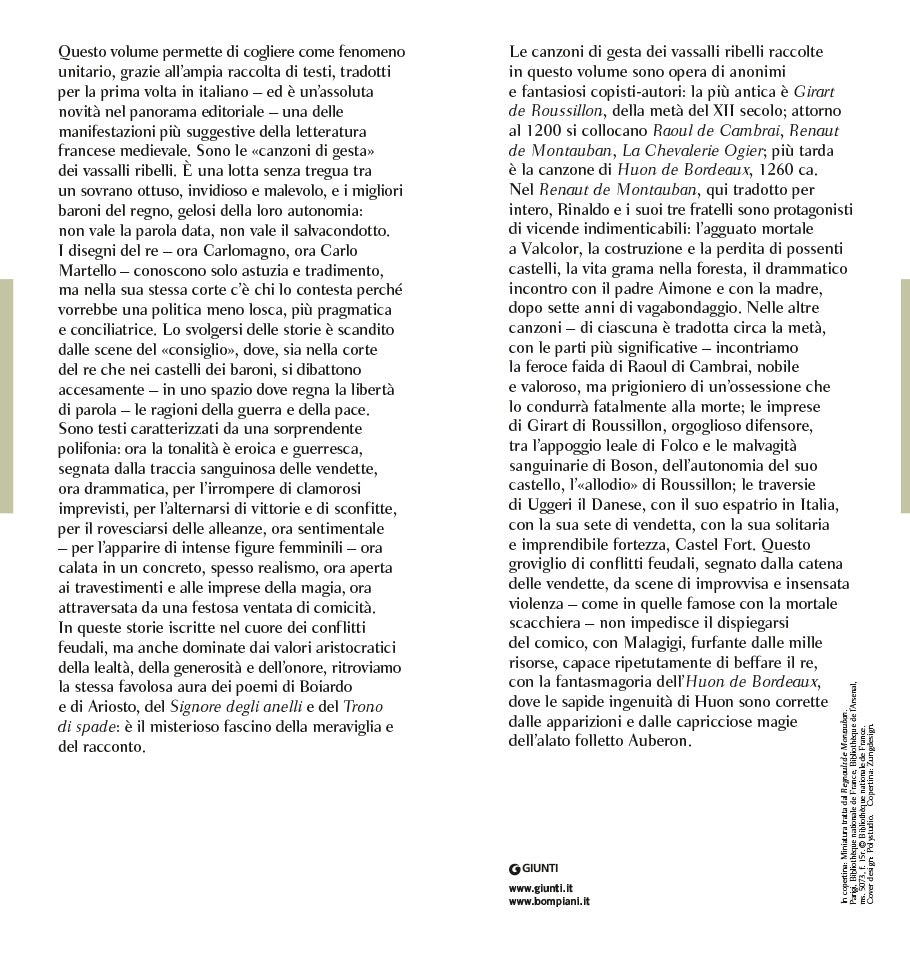 Le canzoni di gesta dei vassalli ribelli::Testo francese antico a fronte