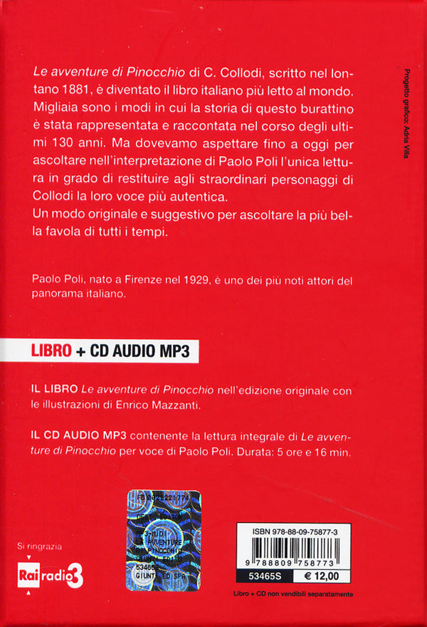 Le avventure di Pinocchio letto da Paolo Poli + CD::Storia di un burattino (ill. Mazzanti) - Audiolibro
