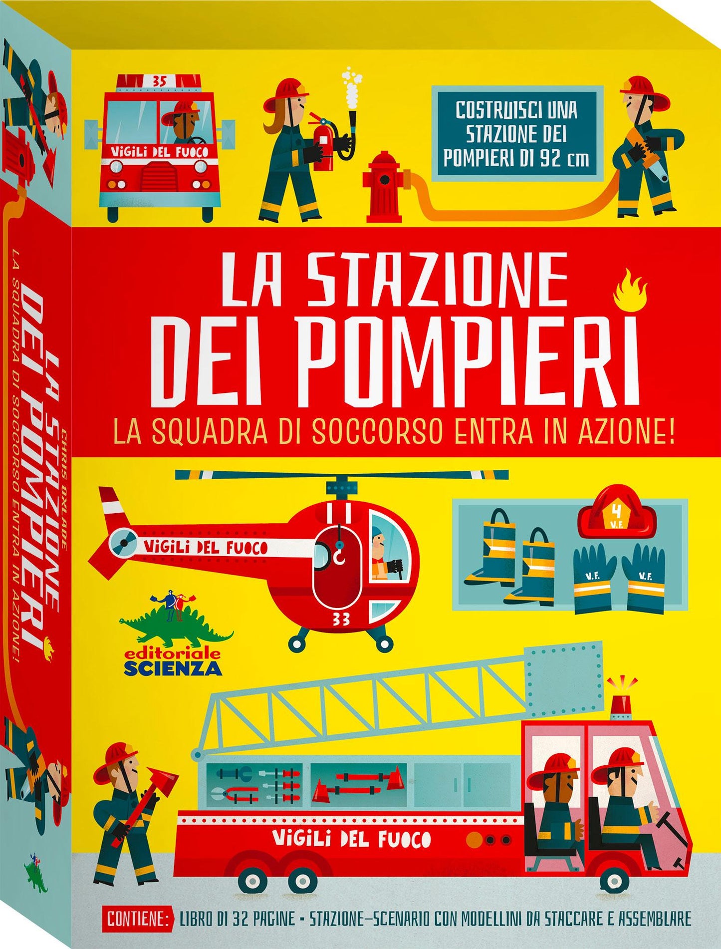 La stazione dei pompieri::La squadra di soccorso entra in azione! Contiene: libro di 32 pagine, stazione-scenario, modellini da staccare e assemblare
