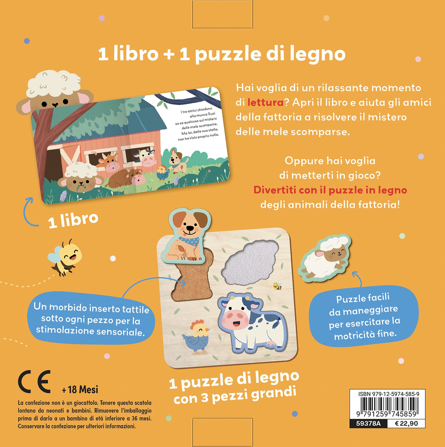 Amici della fattoria::1 libro + 1 puzzle di legno