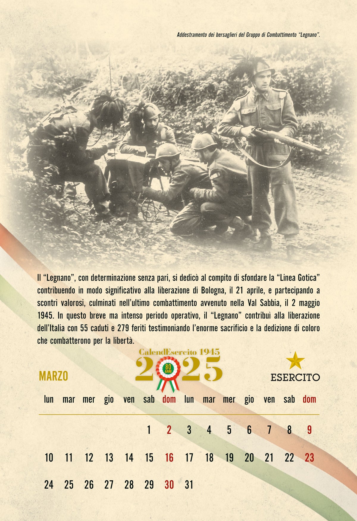 Calendario Esercito Italiano 2025 - da parete::Italia liberata