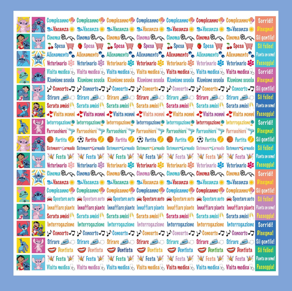 Stitch Calendario per la famiglia 2026 - 'Ohana means family da parete (30 x 30 cm)::Da personalizzare con gli adesivi